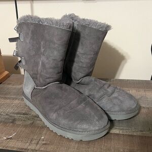UGG Gray Winter Boots with Bow Accents